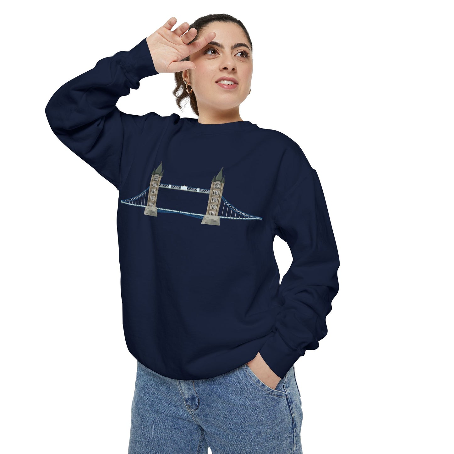 Unisex Garment-Dyed Sweatshirt - Tower Bridge - Iconic London Landmark