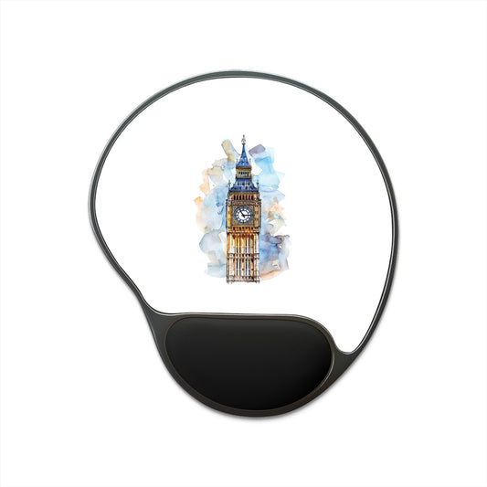 Watercolor Big Ben Mouse Pad with Wrist Rest, Ergonomic Desk Accessory for Home Office, Gift for Students and Professionals