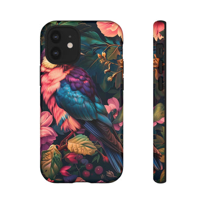 Vibrant Phone Case, Tropical Bird Design, Tough Phone Cover, Floral Tech Accessory, Gift for Nature Lovers