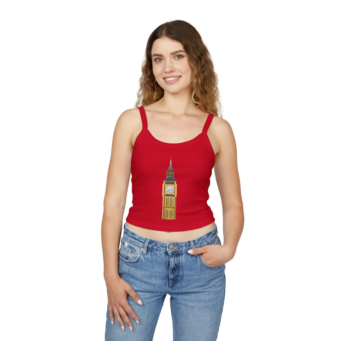 Women's Spaghetti Strap Tank Top - Big Ben Tower Watercolor Art Print