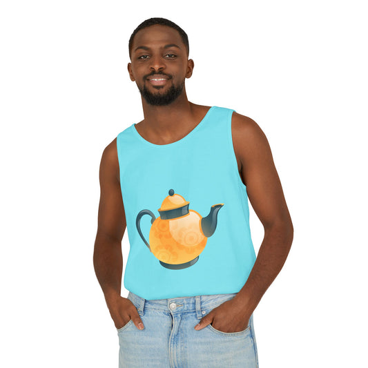 Unisex Garment-Dyed Tank Top - Classic British Tea Kettle - Timeless Elegance in Tea Time