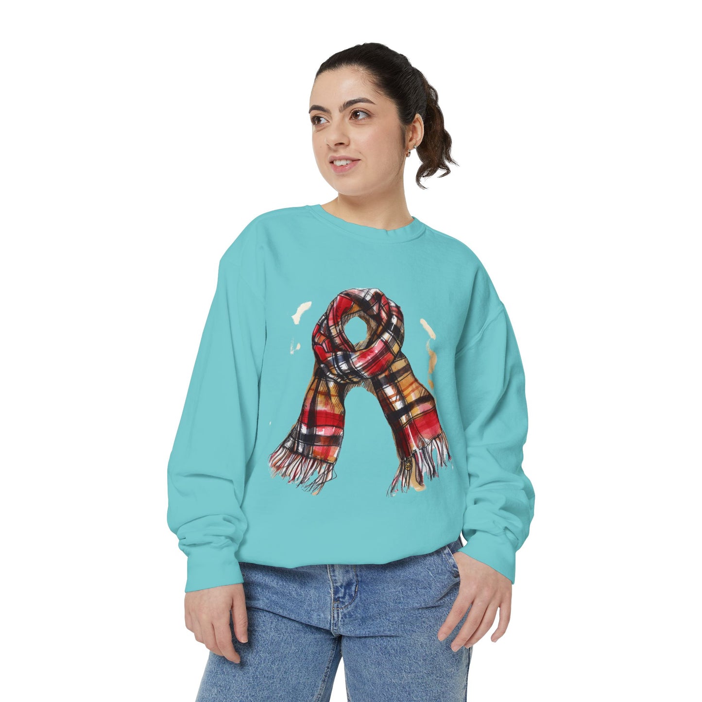 Unisex Garment-Dyed Sweatshirt - Classic British Plaid Scarf Design