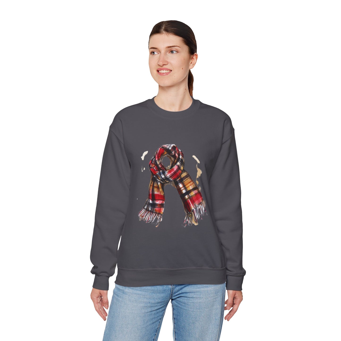 Unisex Heavy Blend™ Crewneck Sweatshirt - Plaid British Scarf - Timeless Style and Classic Elegance