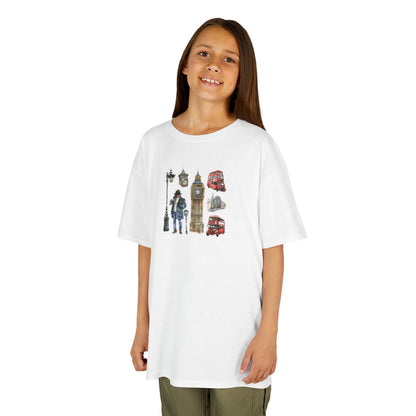 Kids  Tee –  British Landmarks and Symbols Art Design - Fun Cityscape Design for Young Explorers