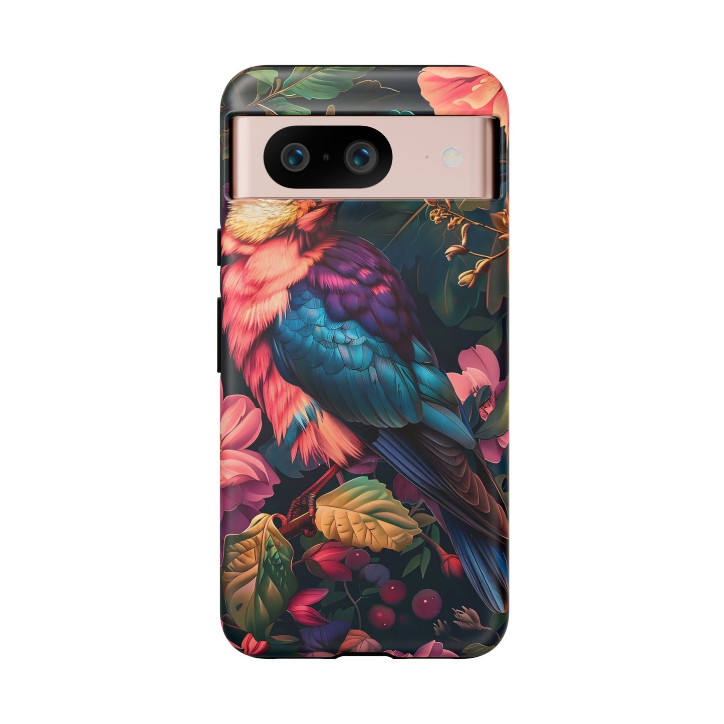 Vibrant Phone Case, Tropical Bird Design, Tough Phone Cover, Floral Tech Accessory, Gift for Nature Lovers