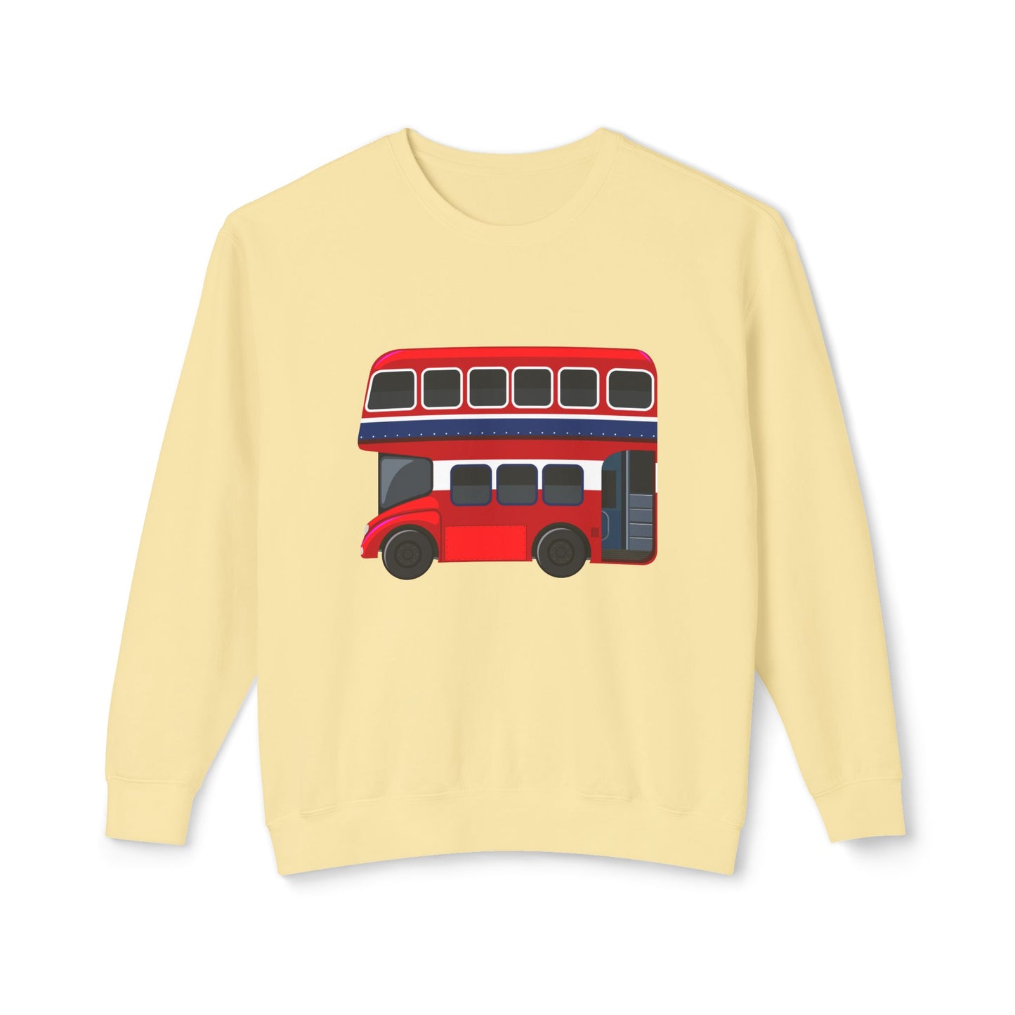 Unisex Lightweight Crewneck Sweatshirt - London Transport English Bus - Iconic Red Double-Decker Bus