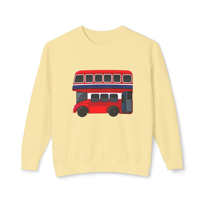 Unisex Lightweight Crewneck Sweatshirt - London Transport English Bus - Iconic Red Double-Decker Bus