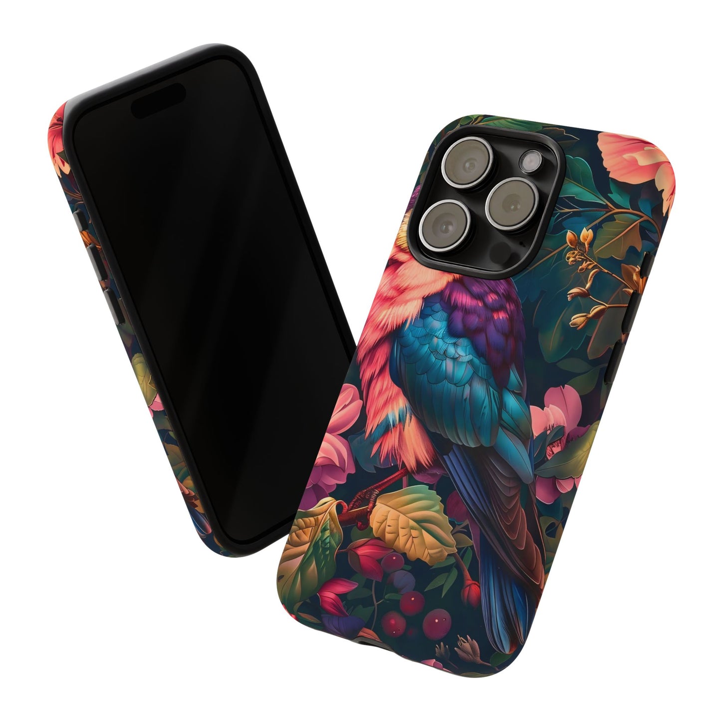 Vibrant Phone Case, Tropical Bird Design, Tough Phone Cover, Floral Tech Accessory, Gift for Nature Lovers