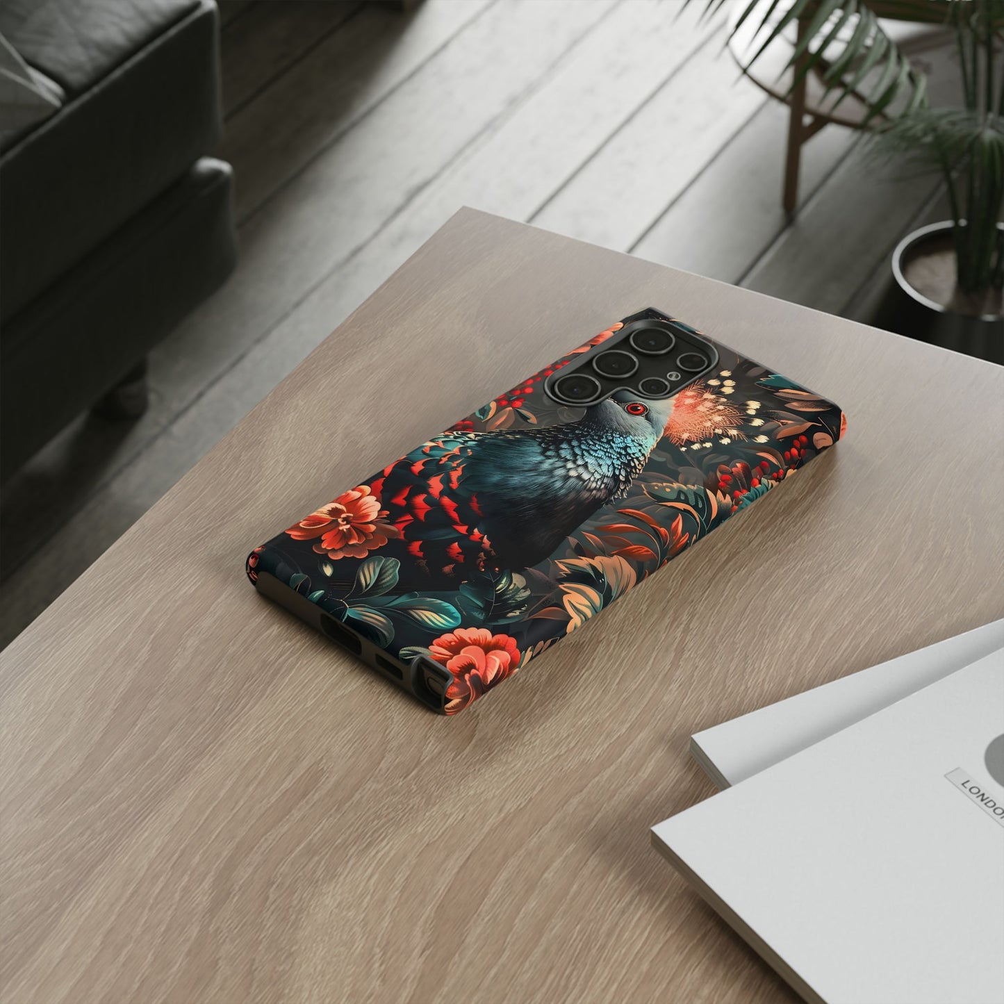 Floral Peacock Phone Case, Tough Cases, Artistic Phone Cover, Unique Gift, Nature Lover Accessory, Protective Case