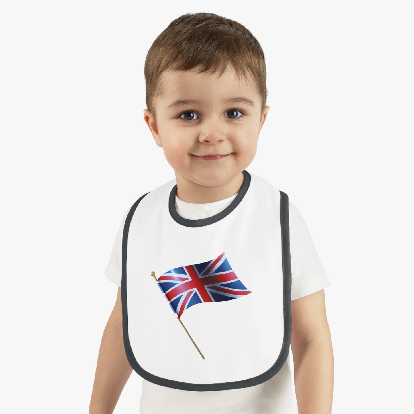 Union Jack Baby Bib, Cute Baby Shower Gift, Newborn Bib with Trim, Multipurpose Toddler Bib, British Flag Baby Accessory