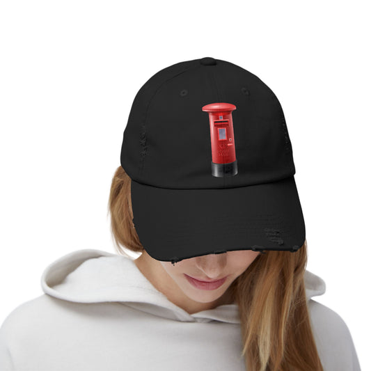 Vintage Post Box Unisex Distressed Cap, Casual Hat, Gift for Postal Workers, Unique Fashion, Perfect for Birthdays, Holidays