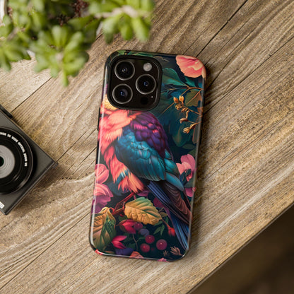 Vibrant Phone Case, Tropical Bird Design, Tough Phone Cover, Floral Tech Accessory, Gift for Nature Lovers