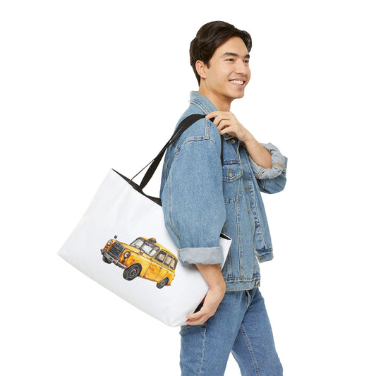 Yellow Taxi Weekender Tote Bag, Travel Bag, Beach Tote, Gifts for Travelers, Fun Weekend Getaway Bag
