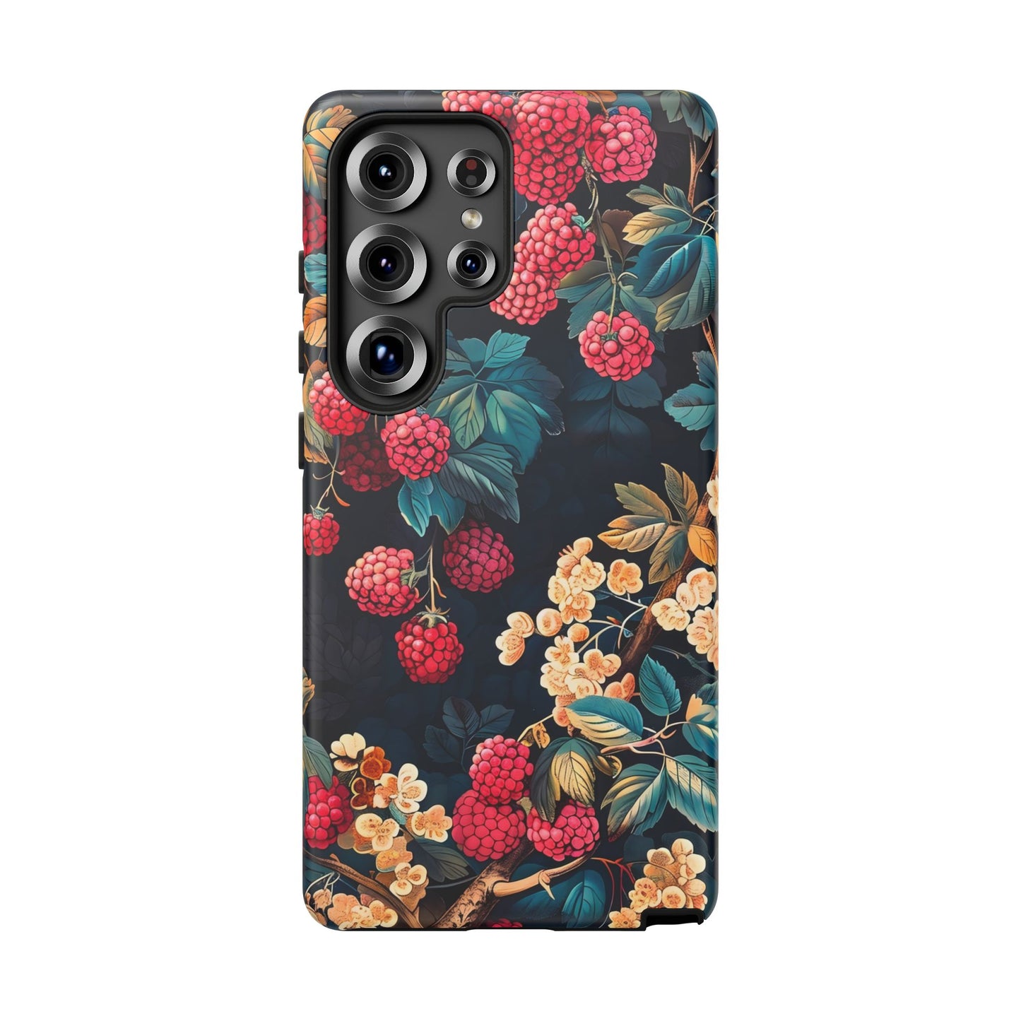 Floral Phone Case with Berry Design, Durable Phone Cover, Floral Print, Gift for Plant Lovers, Nature-Inspired Accessory
