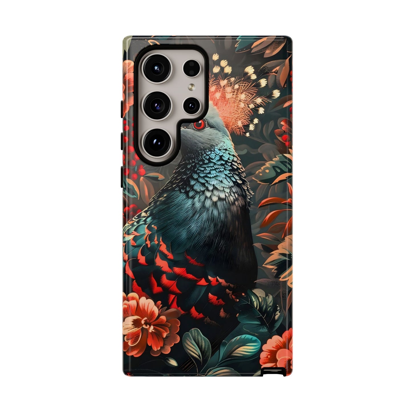 Floral Peacock Phone Case, Tough Cases, Artistic Phone Cover, Unique Gift, Nature Lover Accessory, Protective Case