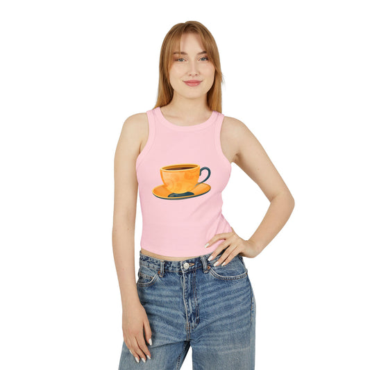 Women's Micro Rib Racer Tank Top - Elegant British Tea Cup - Classic Tea Time Style