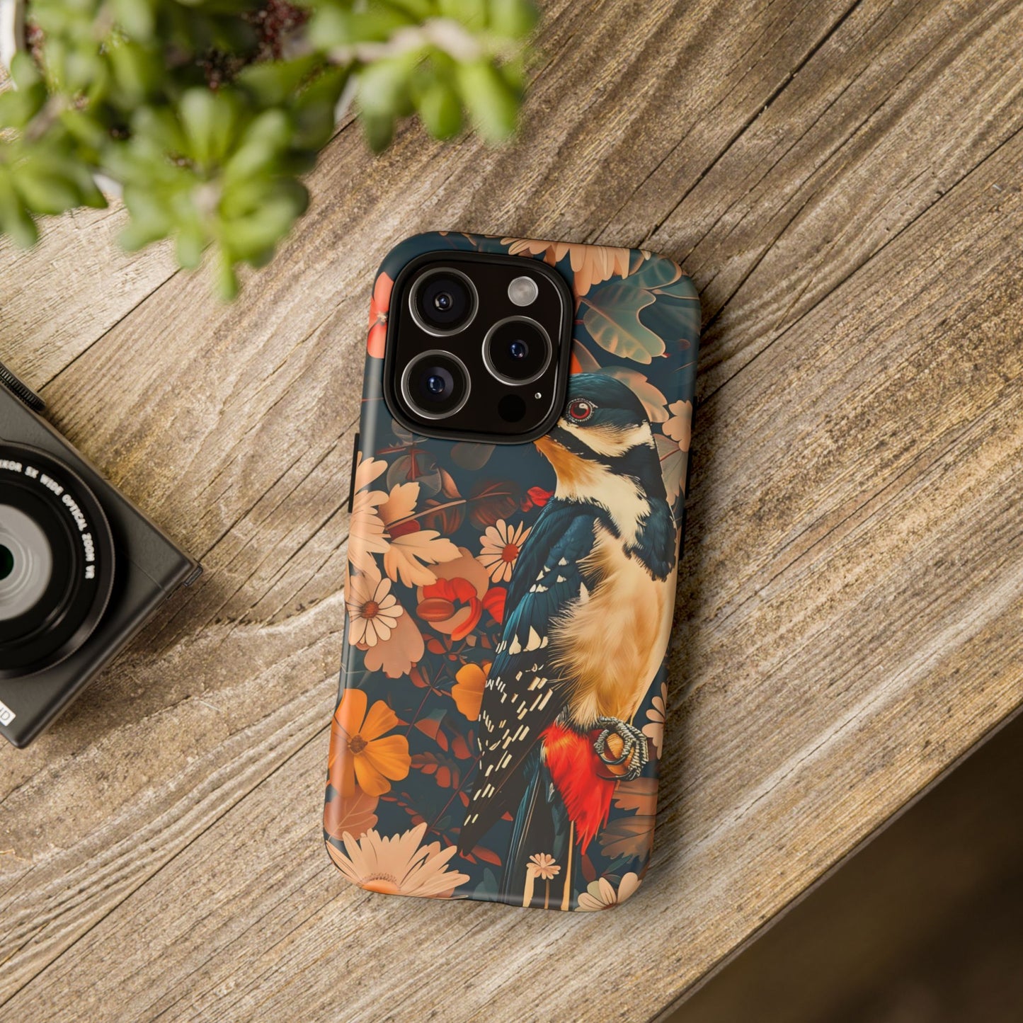 Artistic Bird Phone Case, Unique Tough Cases for Nature Lovers, Floral Design, Cute Gift, Customized Phone Accessories