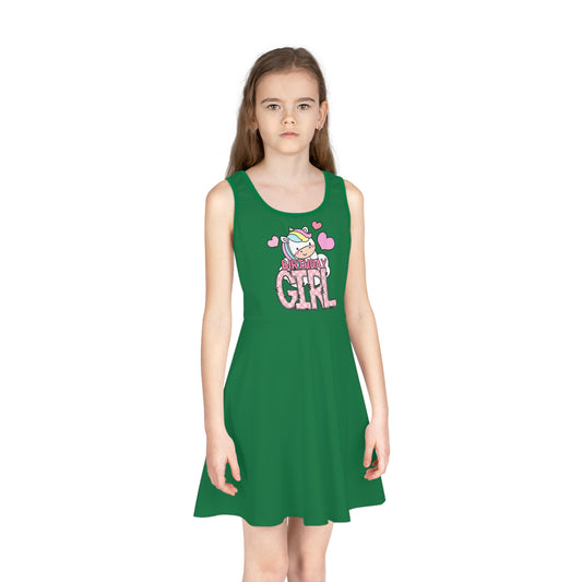 Girls'  Sleeveless Sundress - Wild Leopard Print Birthday Girl PNG Design - Fun Party Dress for Kids
