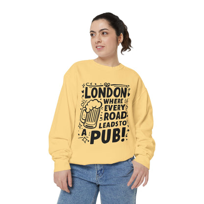 Unisex Garment-Dyed Sweatshirt - Lonon's Pub Leading Road