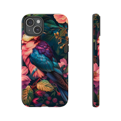 Vibrant Phone Case, Tropical Bird Design, Tough Phone Cover, Floral Tech Accessory, Gift for Nature Lovers