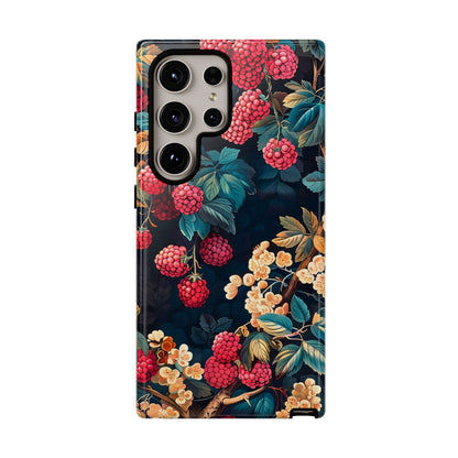 Floral Phone Case with Berry Design, Durable Phone Cover, Floral Print, Gift for Plant Lovers, Nature-Inspired Accessory