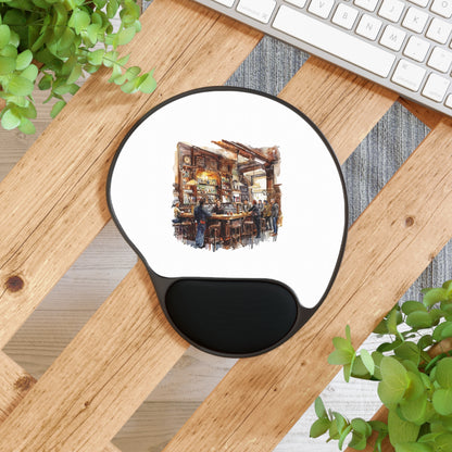 Cozy Illustrated Mouse Pad with Wrist Rest, Desk Accessory, Work Gift, Artistic Desk Decor, Home Office Essentials