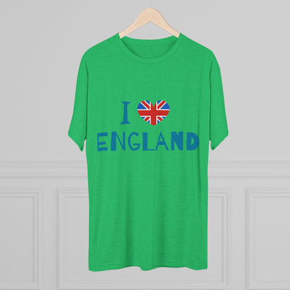 I Love England - Union Jack Heart Trendy Unisex Tri-Blend Crew Tee
