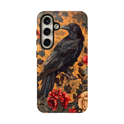 Raven Floral Phone Case - Tough Cases, Blackbird Decor, Gift for Nature Lovers, Bird Themed Accessories, Unique Phone Cover