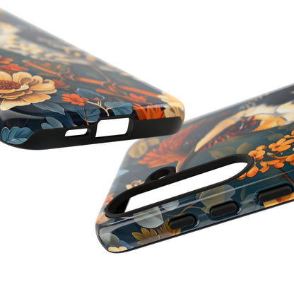 Tough Cases: Floral Bird Phone Case, Vintage Style Cover, Nature Lover Gift, Botanical Design, Spring Inspire Fashion