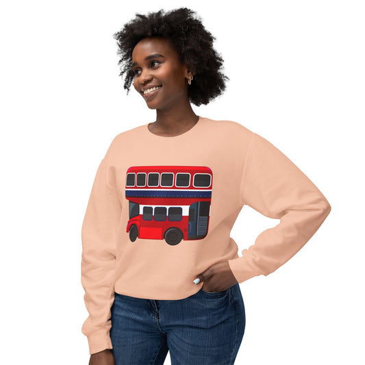 Unisex Lightweight Crewneck Sweatshirt - London Transport English Red Double-Decker Bus