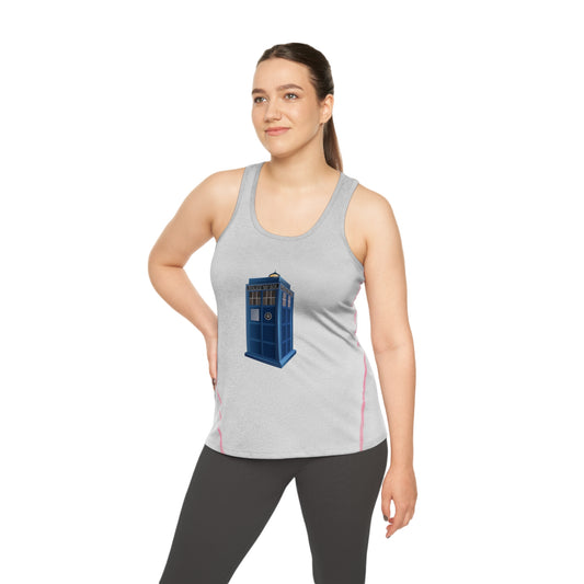 Women's Racerback Sports Top - Fun Activewear for Fans - British Police Public Call Box - Iconic TARDIS Design