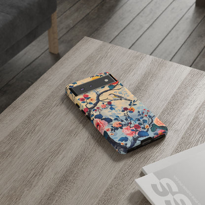 Floral Phone Case, Tough Cases with Bird and Flower Design, Trendy Accessory, Gift for Nature Lovers, Stylish Protection