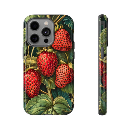 Strawberry Phone Case, Tough Berry Case, Floral Phone Cover, Cute Smartphone Shell, Nature-Inspired Gift