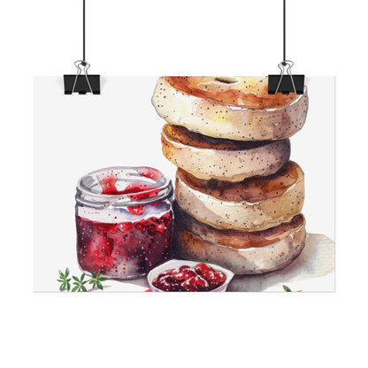 Breakfast Bagel Art Print, Foodie Decor, Kitchen Wall Art, Rolled Poster, Unique Food Gift, Home Cooking Decor