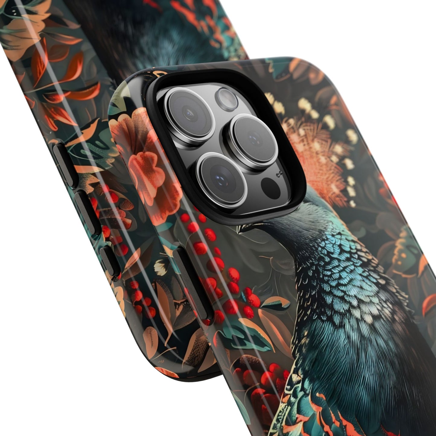 Floral Peacock Phone Case, Tough Cases, Artistic Phone Cover, Unique Gift, Nature Lover Accessory, Protective Case