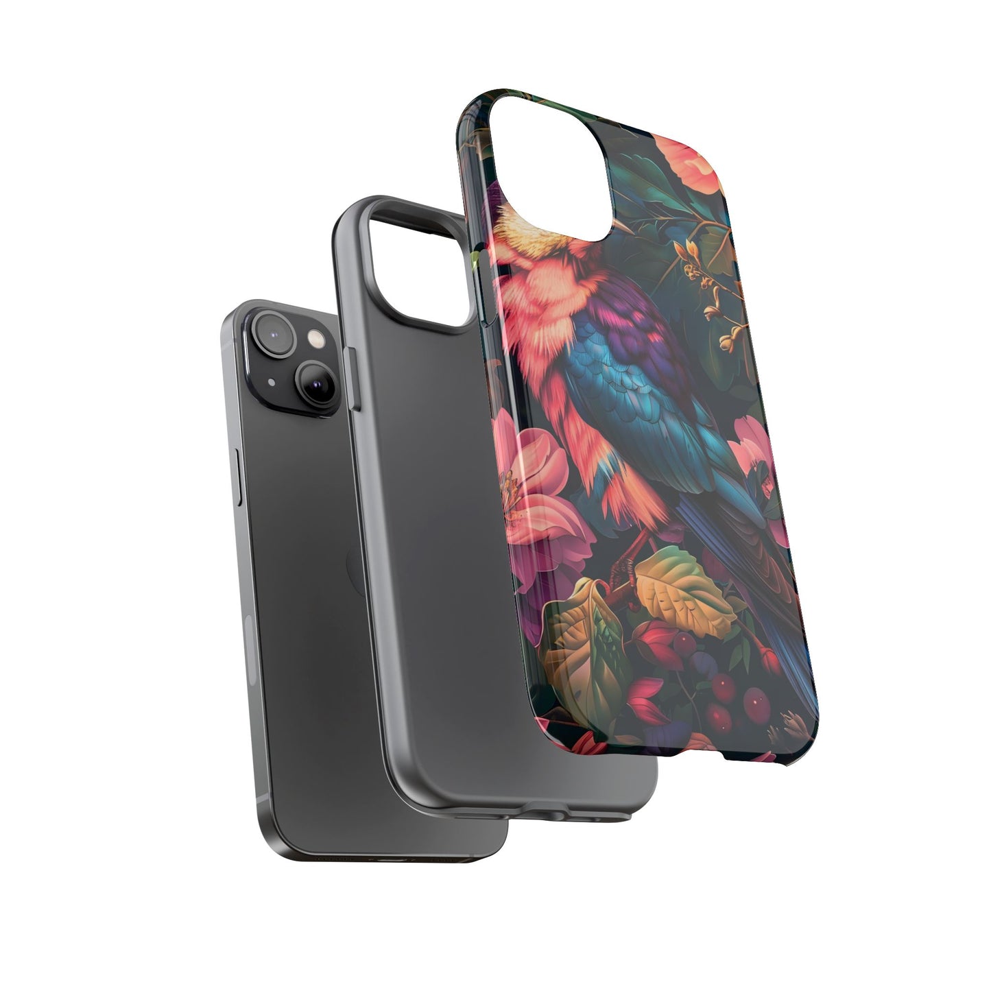Vibrant Phone Case, Tropical Bird Design, Tough Phone Cover, Floral Tech Accessory, Gift for Nature Lovers