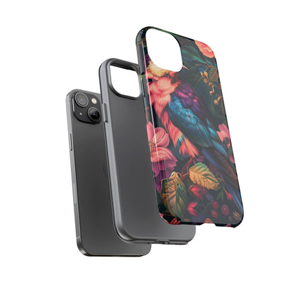 Vibrant Phone Case, Tropical Bird Design, Tough Phone Cover, Floral Tech Accessory, Gift for Nature Lovers