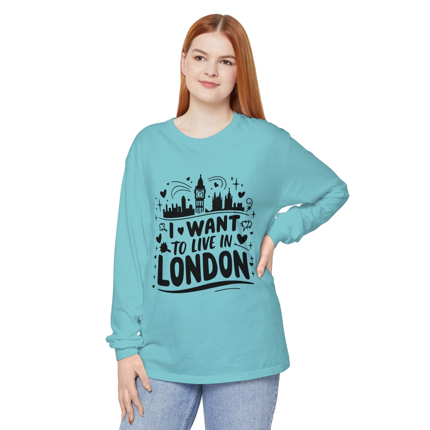 Unisex Garment-dyed Long Sleeve T-Shirt - I want to live in Cozy London