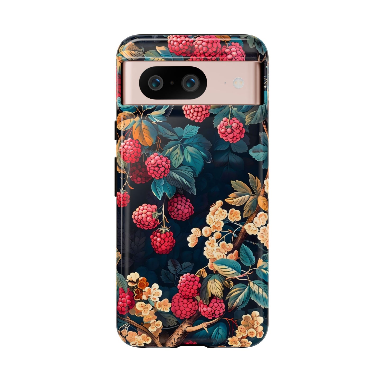 Floral Phone Case with Berry Design, Durable Phone Cover, Floral Print, Gift for Plant Lovers, Nature-Inspired Accessory