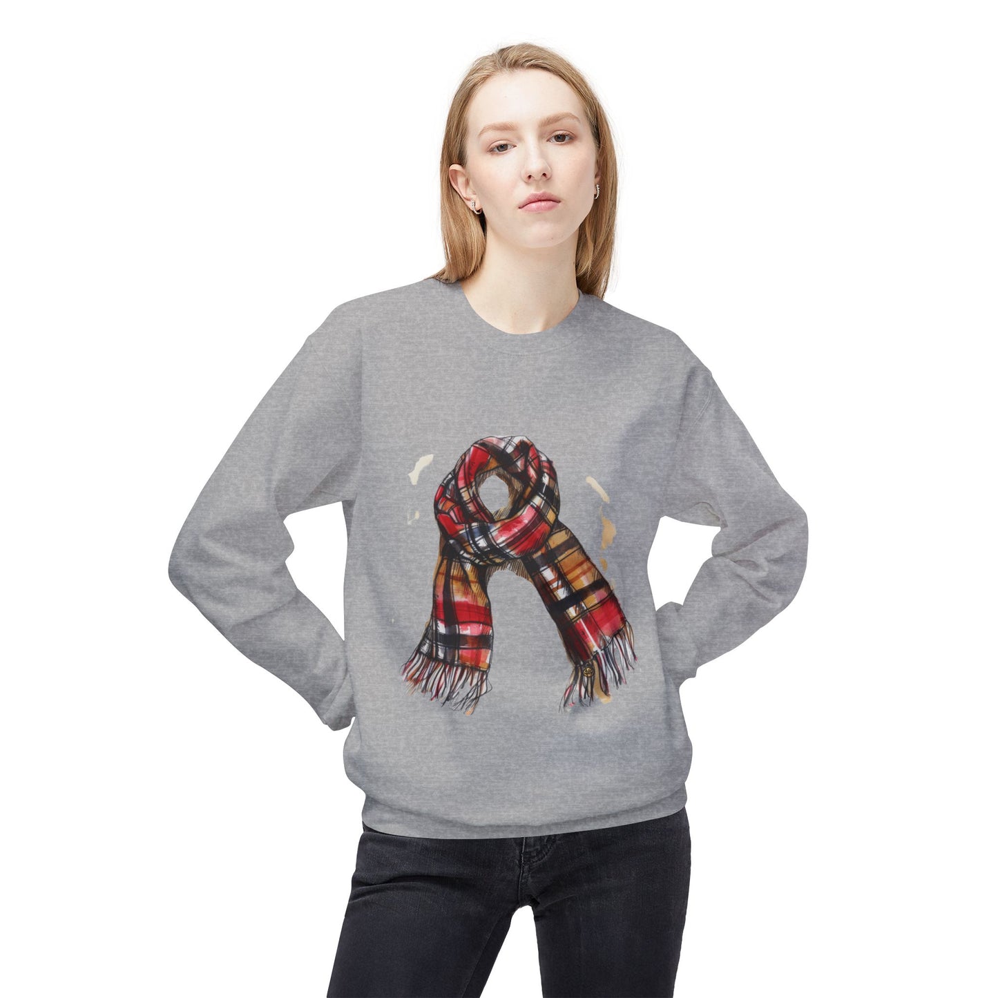 Unisex Midweight Softstyle Fleece Crewneck Sweatshirt - Plaid British Scarf - Timeless Style and Classic Elegance