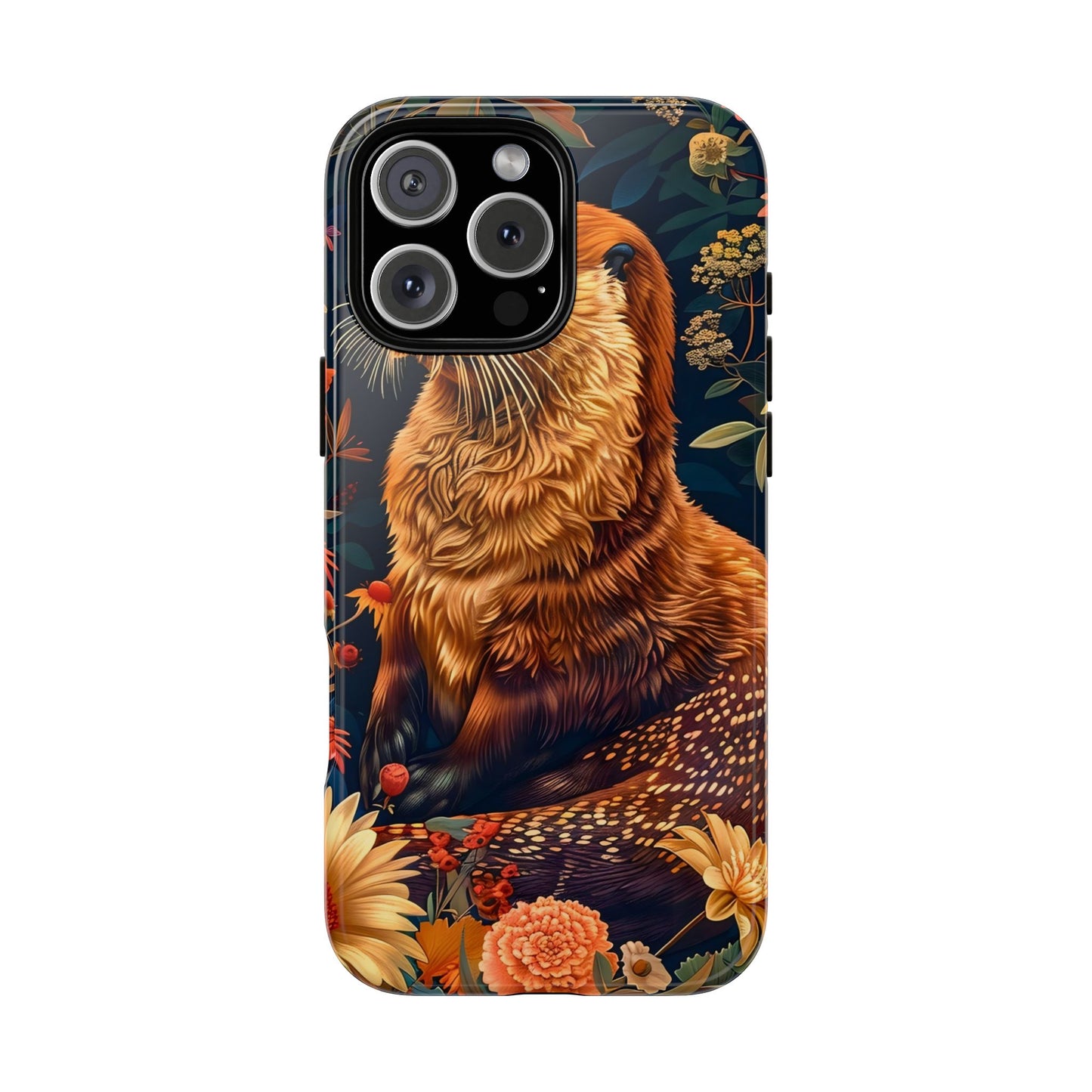 Otter Phone Case, Floral Otter Design, Tough Phone Cover, Nature Lover Gift, Cute Animal Accessories