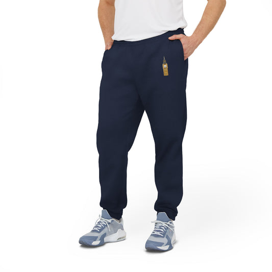 adidas Unisex Fleece Joggers with Classic Logo - Big Ben Tower Watercolor Art Print -  Perfect for Athleisure & Everyday Comfort