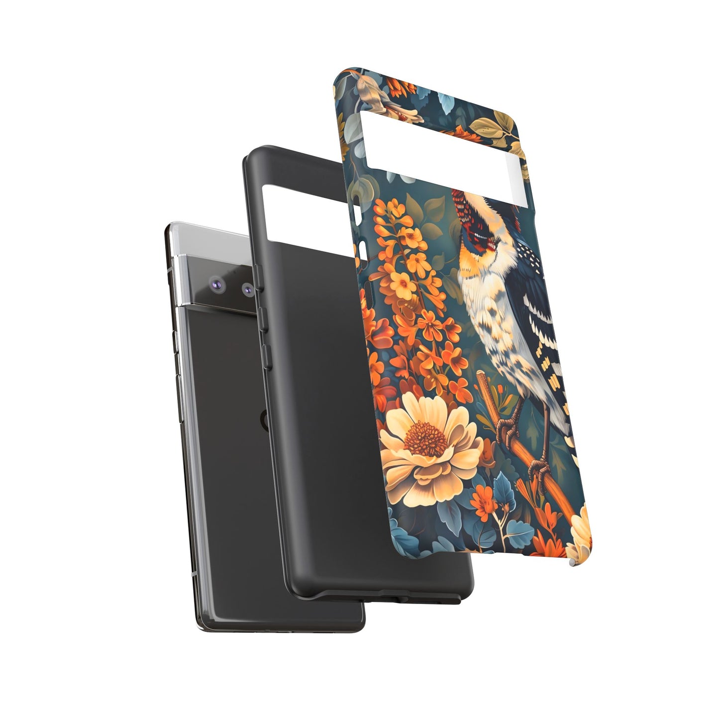 Tough Cases: Floral Bird Phone Case, Vintage Style Cover, Nature Lover Gift, Botanical Design, Spring Inspire Fashion