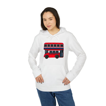 Adidas Unisex Fleece Hoodie with London Bus Design - Cozy Streetwear for Travel Lovers