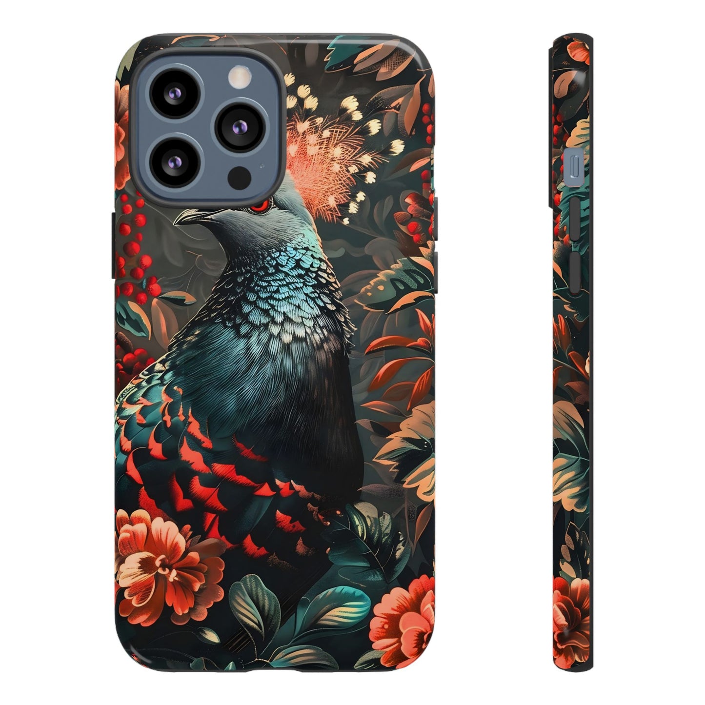 Floral Peacock Phone Case, Tough Cases, Artistic Phone Cover, Unique Gift, Nature Lover Accessory, Protective Case