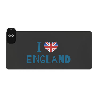I Love England Typography Design - LED Gaming Mouse Pad with Wireless Charging - I Love England Design, Gamer Gift, Desk Accessory, Unique Office Decor, Home Office Essentials