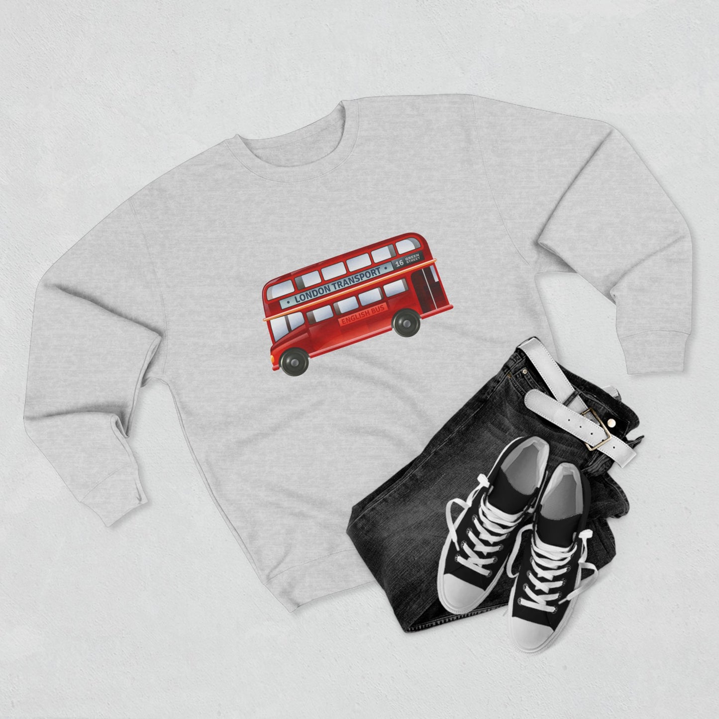 Unisex Crewneck Sweatshirt - London Transport English Bus Red Double-Decker