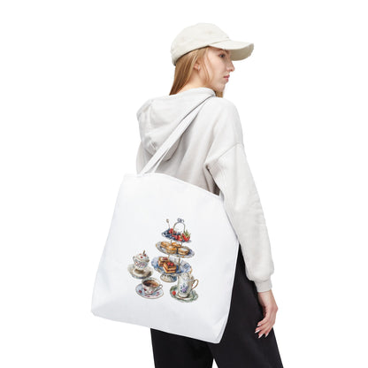 Charming Tea Party Tote Bag, Perfect for Tea Lovers, Gift for Hostess, Garden Parties, Woven Shopping Bag, Floral Print Accessory