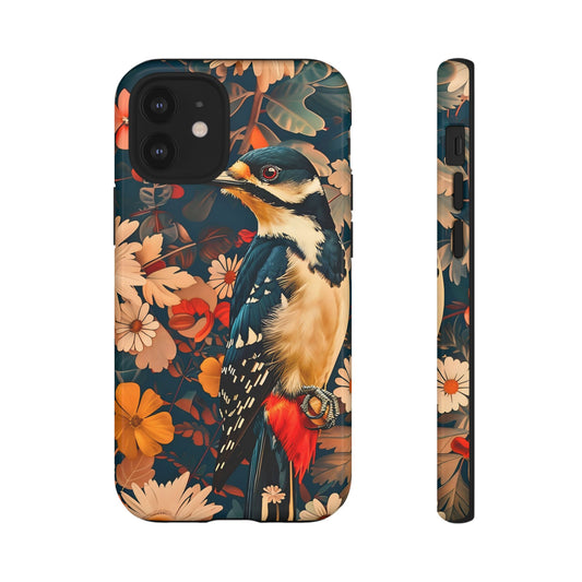 Artistic Bird Phone Case, Unique Tough Cases for Nature Lovers, Floral Design, Cute Gift, Customized Phone Accessories