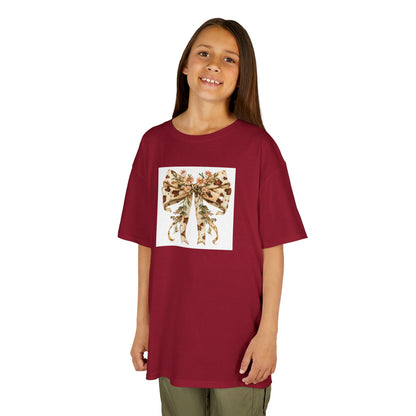 Kids Tee - Boho Western Bow with Flowers and Cow Pattern -  Adorable Heavy Cotton T-Shirt for Little Fashionistas